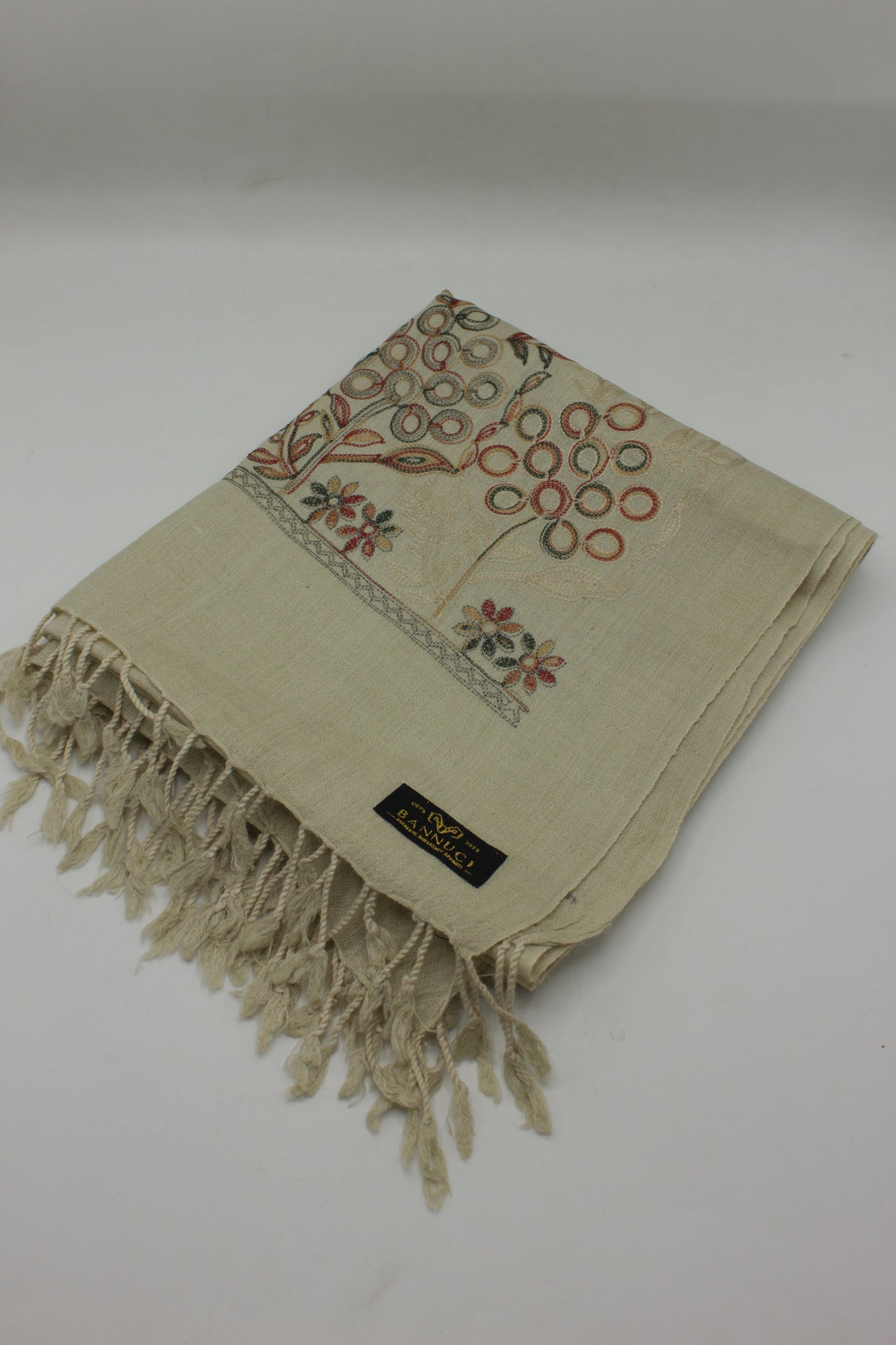 PREMIUM QUALITY SAND MULTI COLOR EMBROIDERED WOOLEN SHAWL FOR WOMEN