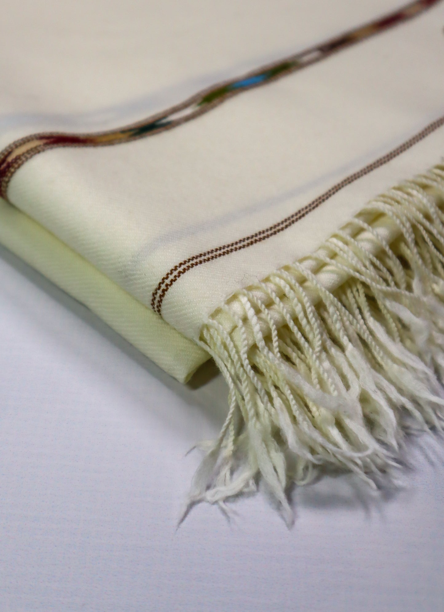 Premium Quality Double Fiber Blue Striped Off White Pure Woolen Shawl
