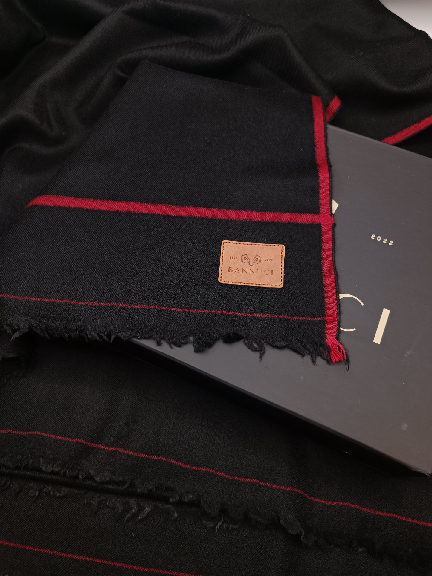 Premium Quality Red Border Black Pure Woolen Shawl