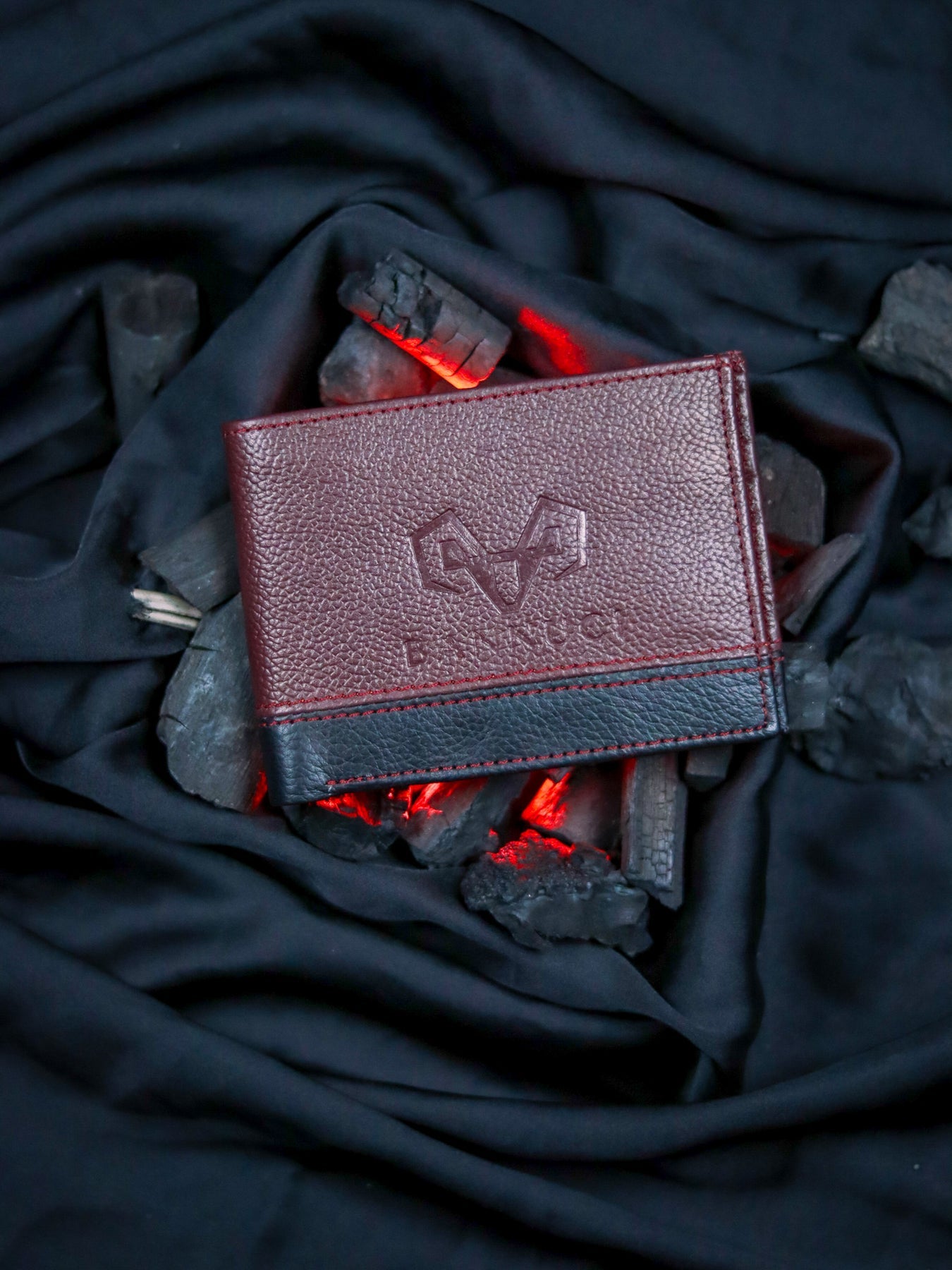 Bifold Brown Leather Wallet with Red Stripe