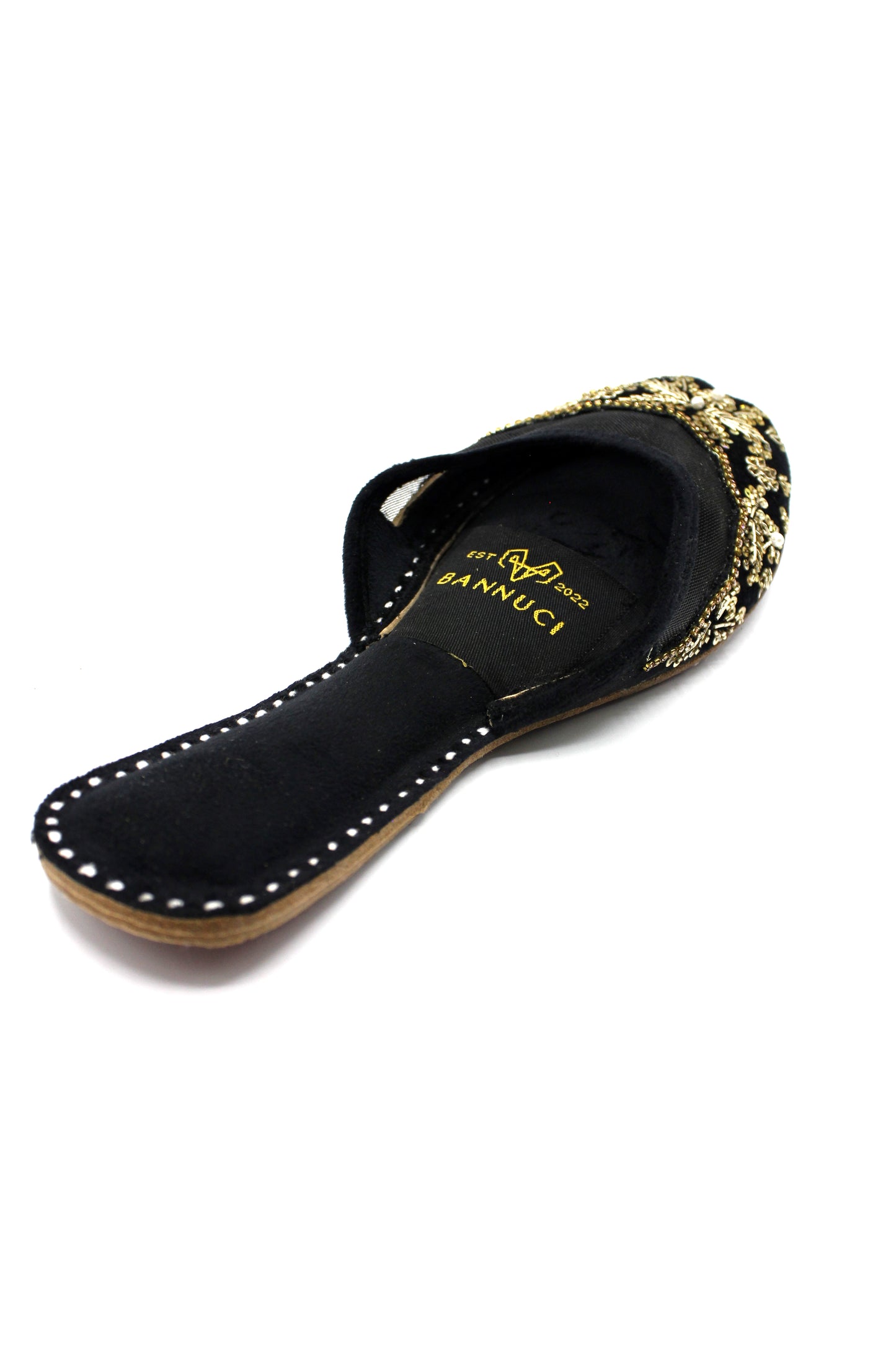 Premium Quality Back less Black Net Embellished Khussas