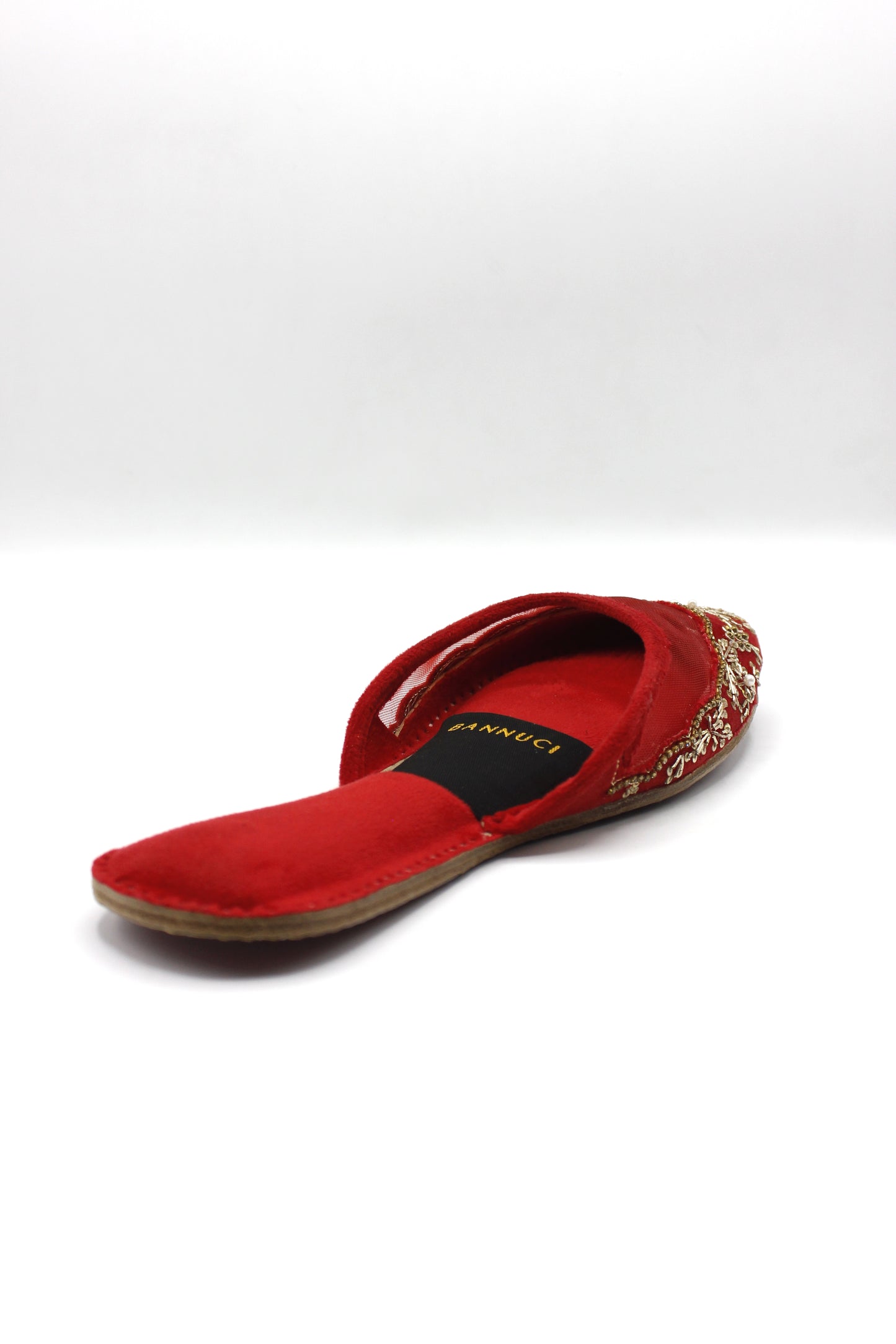 Premium Quality Back less Red Net Embellished Khussas