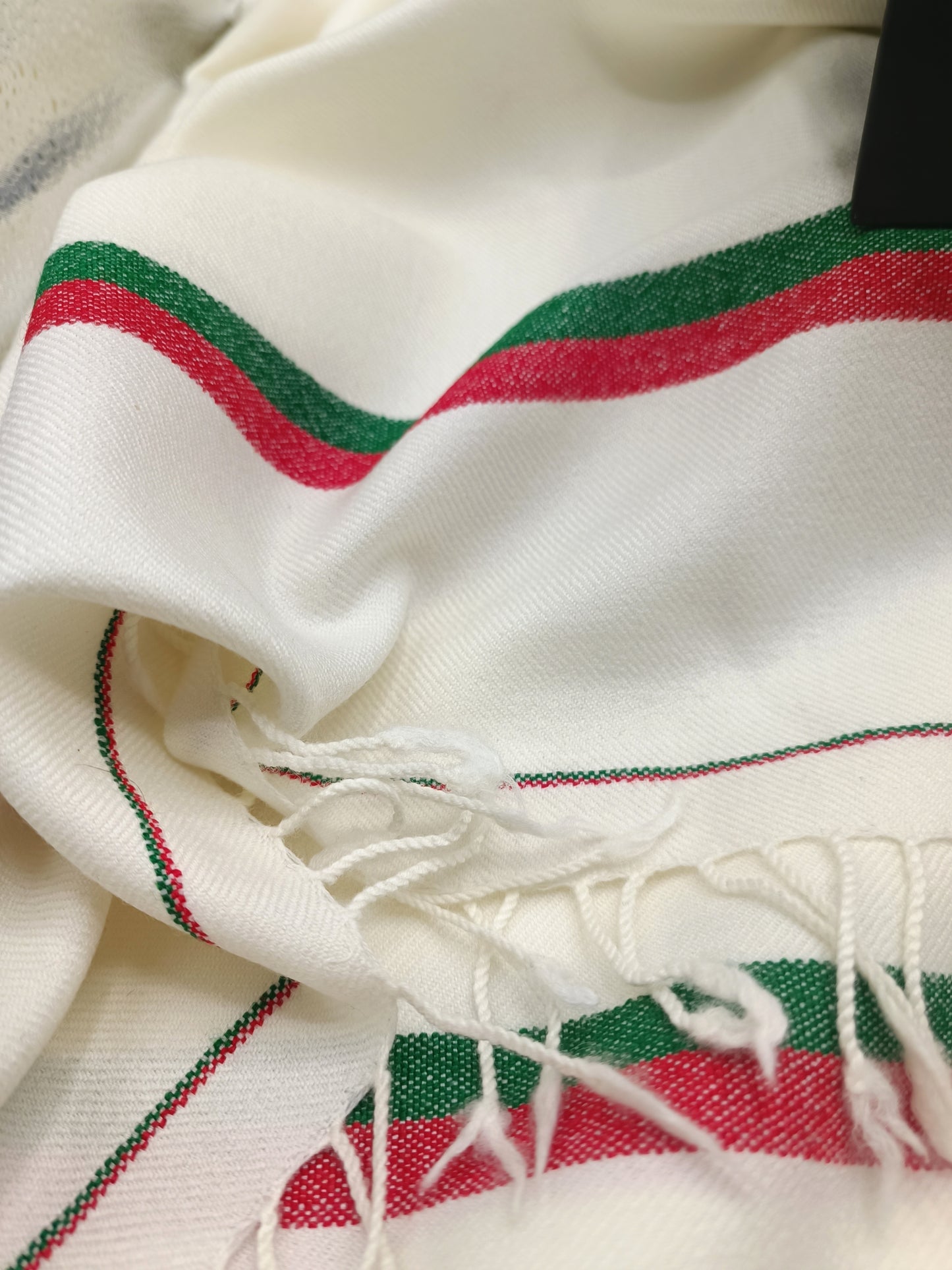 Premium Quality Double Fiber PTI Striped Off White Pure Woolen Shawl