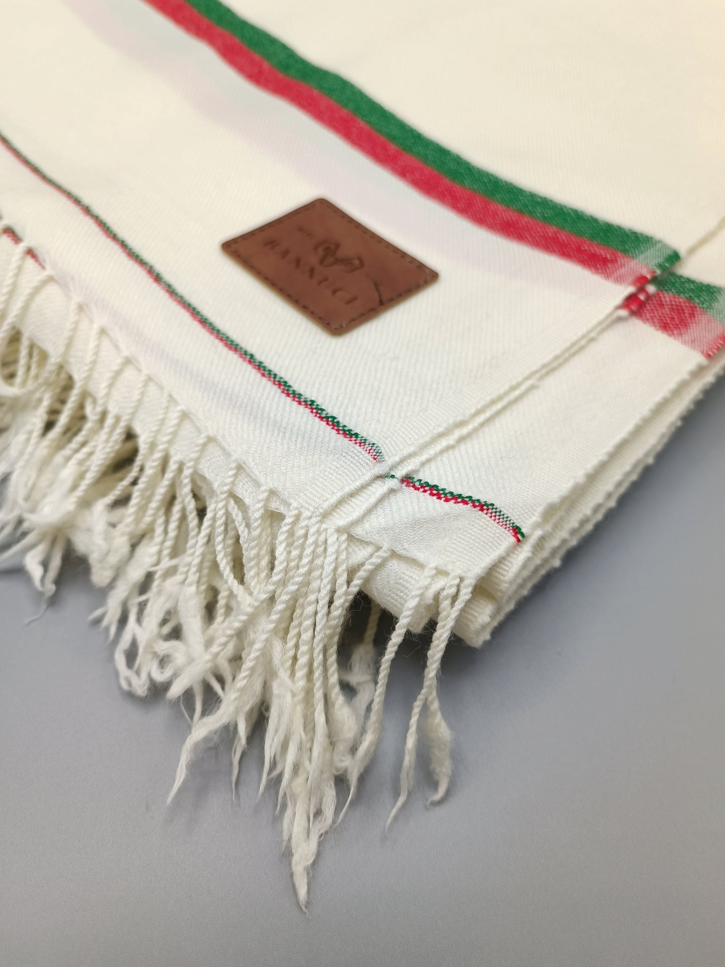 Premium Quality Double Fiber PTI Striped Off White Pure Woolen Shawl