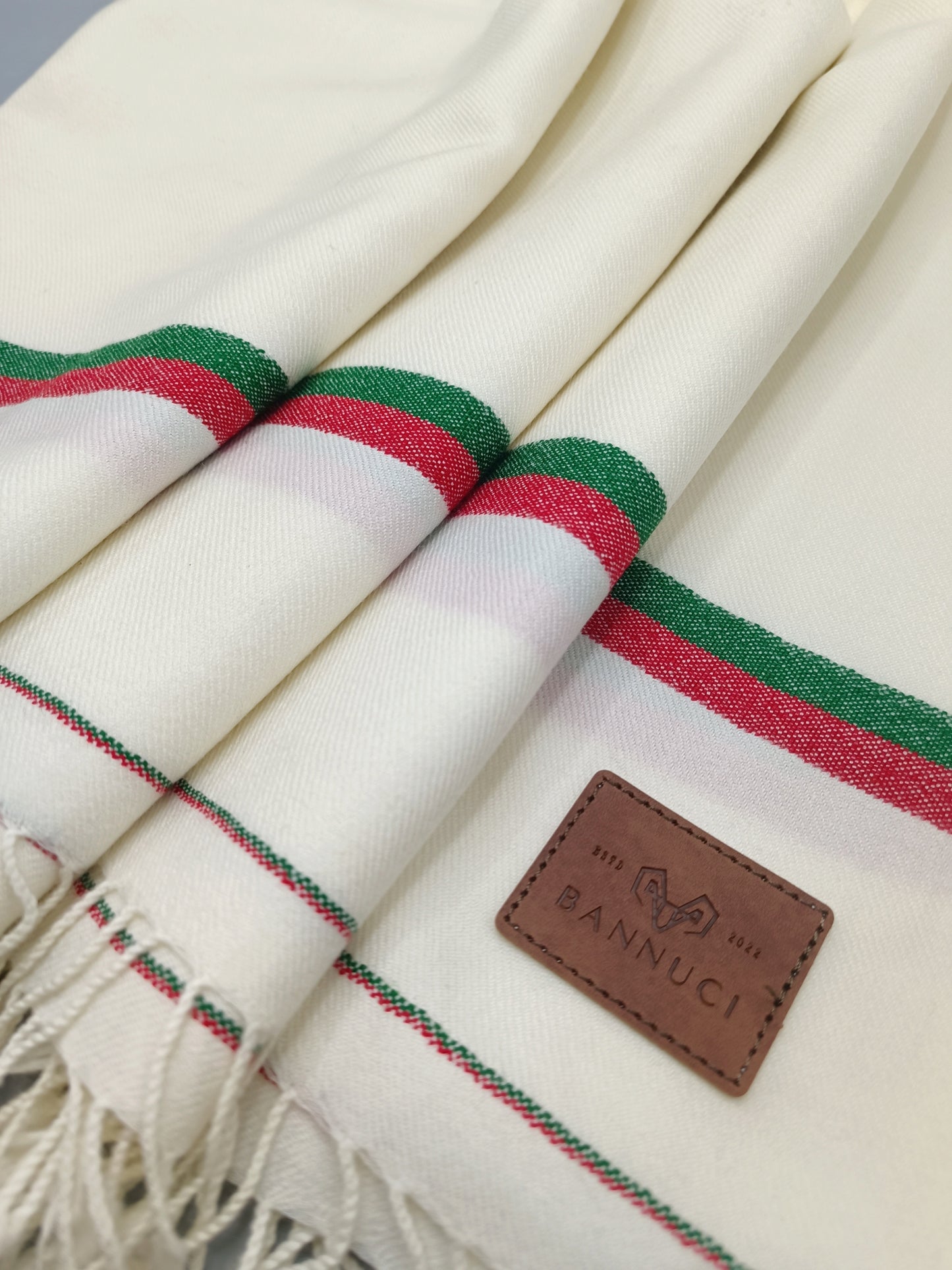 Premium Quality Double Fiber PTI Striped Off White Pure Woolen Shawl