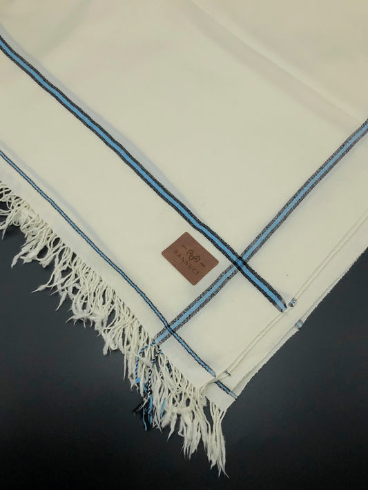 Premium Quality Sky Blue Border Pure Woolen Shawl I